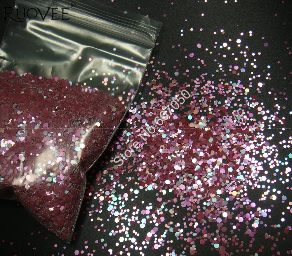 

Pink Color Mix Size Glitter Hexagon with Iridescent Rainbow Light Shinning Sequin Shape for Nail Art Glitter Craft Decoration