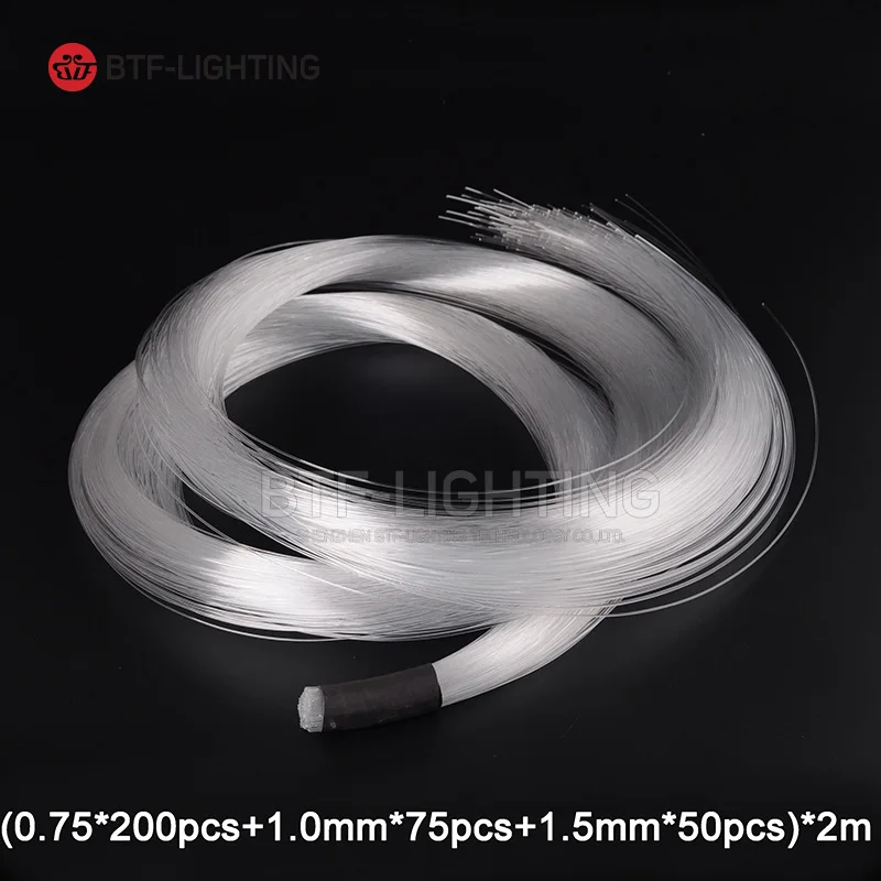 

2m(0.75mm*200pcs+1.0mm*75pcs+1.5mm*50pcs)+5pcs crystal PMMA Plastic LED Fiber Optica Cable For All Kind Lighting Engine Driver