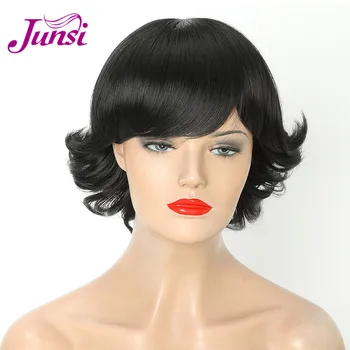 JUNSI Short Black Curly Wig for Women's Hair Bang Heat Resistant Fiber Synthetic Black Color Wig
JUNSI Short Black Curly Wig for Women's Hair Bang Heat Resistant Fiber Synthetic Black Color Wig