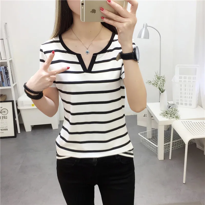 MRMT Stripes Womens T-Shirt V Collar T Shirts Skinny Half Sleeve Clothes Women Slim Under Wear Tshirt Casual Top Tees For Female MRMT Stripes Womens T-Shirt V Collar T Shirts Skinny Half Sleeve Clothes Women Slim Under Wear Tshirt Casual Top Tees For Female