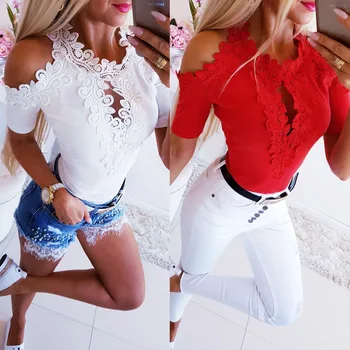 New Arrival 2019 Summer T Shirt Sexy Off Shoulder Hollow Out Slim Lace Patchwork Tops Women Knitting Red White Tee Shirt Blusa
New Arrival 2019 Summer T Shirt Sexy Off Shoulder Hollow Out Slim Lace Patchwork Tops Women Knitting Red White Tee Shirt Blusa