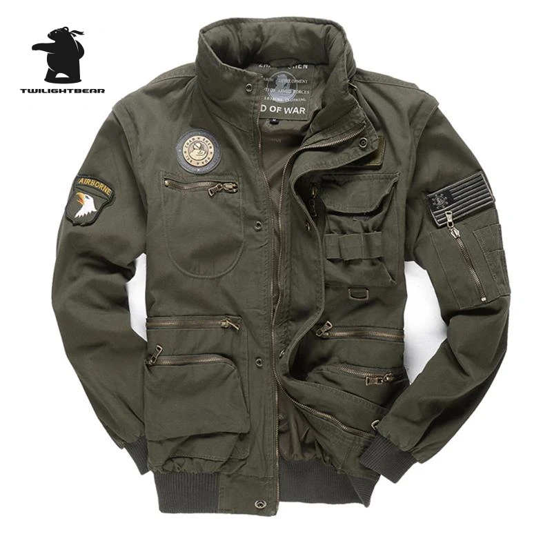 Image New Outdoor Men s 101 Flight Jackets Military Uniform Casual hooded Jacket removable sleeve multi pocketed Tooling Jacket M~3XL