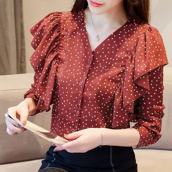 Big Size Polka Dot Ruffles Chiffon Blouse Ladies Tops Loose V-neck Cardigan For Women Atmosphere Fashion Wild Women's Shirts
Big Size Polka Dot Ruffles Chiffon Blouse Ladies Tops Loose V-neck Cardigan For Women Atmosphere Fashion Wild Women's Shirts