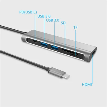 6-in-1 USB-C Hub USB C Hub Type C to 4K HDMI PD for Type C Thunderbolt port of Macbook Pro Type-C charging connector
6-in-1 USB-C Hub USB C Hub Type C to 4K HDMI PD for Type C Thunderbolt port of Macbook Pro Type-C charging connector