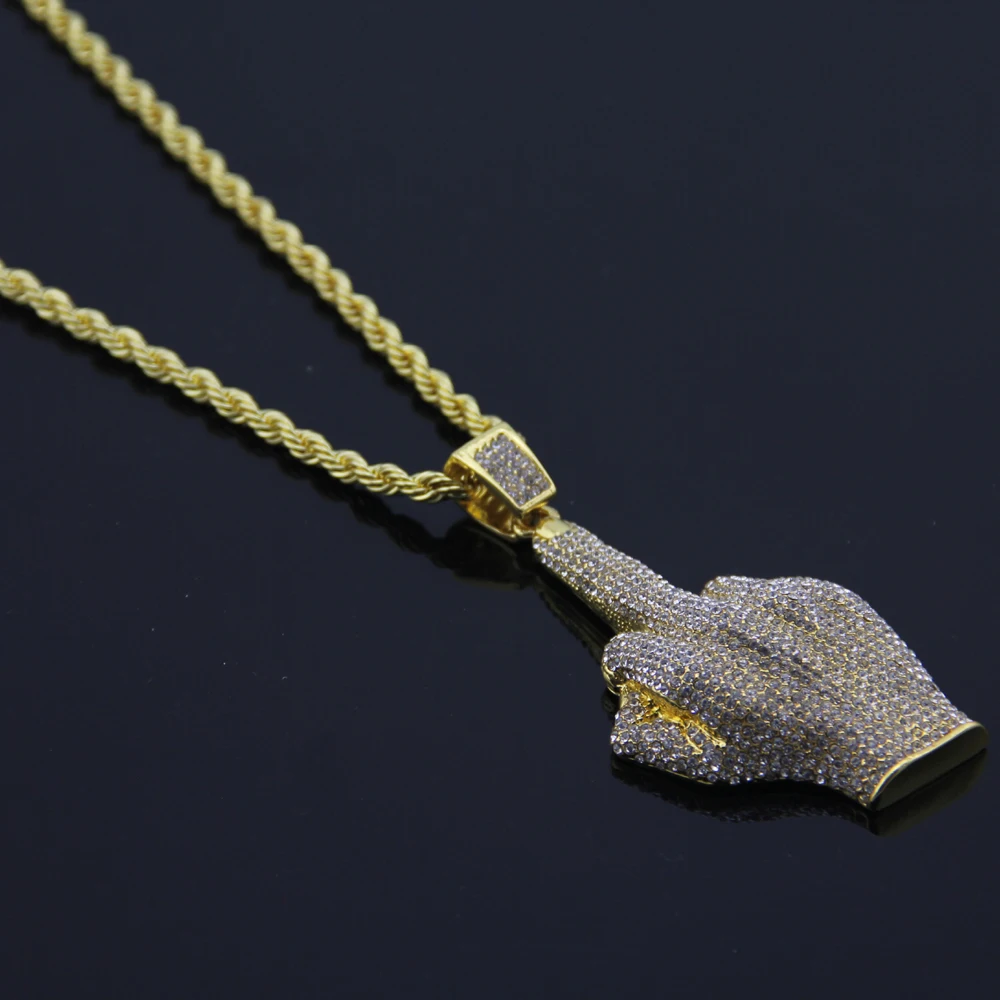 Hip Hop Men Woman Pendant Necklace Gold Full Of Rhinestone HipHop Big Middle Finger Hand Shape Rock Style
Hip Hop Men Woman Pendant Necklace Gold Full Of Rhinestone HipHop Big Middle Finger Hand Shape Rock Style