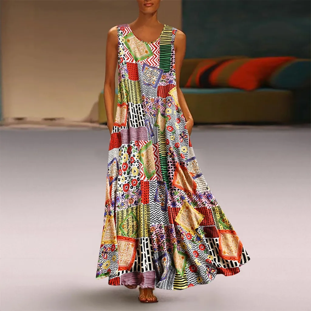 Summer Dress Women Vintage Dress Casual Women Vintage Print Floral Patch Dress Sleeveless O-Neck Loose Maxi Dress
Summer Dress Women Vintage Dress Casual Women Vintage Print Floral Patch Dress Sleeveless O-Neck Loose Maxi Dress
