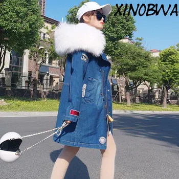 Women Winter Fashion Loose Large Natural Raccoon Fur Collar Embroidery Long Jeans Coats Female Vintage Cotton Thick Warm Parkas
Women Winter Fashion Loose Large Natural Raccoon Fur Collar Embroidery Long Jeans Coats Female Vintage Cotton Thick Warm Parkas