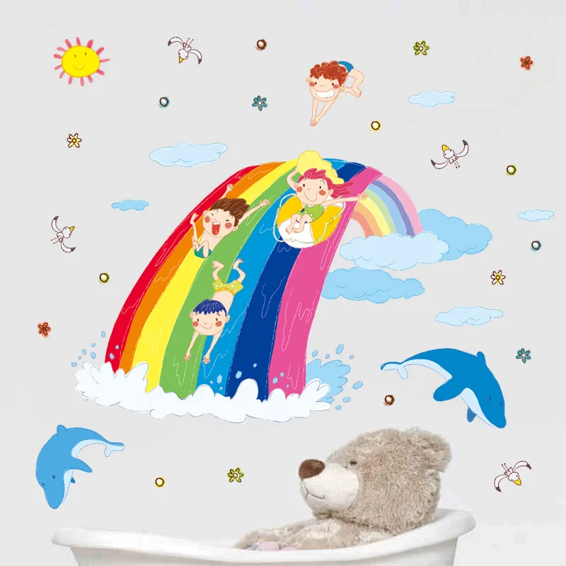 Childlike Cartoon Wall Sticker Beautiful Rainbow Wave Clouds Dolphin Childhood Children Playing Sticker Kids Room Bedroom Decals
Childlike Cartoon Wall Sticker Beautiful Rainbow Wave Clouds Dolphin Childhood Children Playing Sticker Kids Room Bedroom Decals
