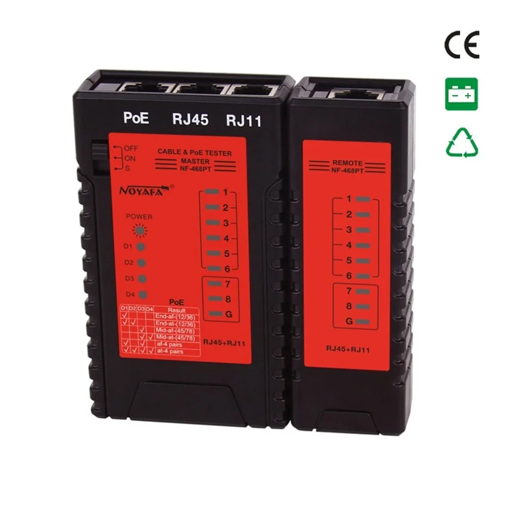 NOYAFA NF-468PT POE Tester Detector POE Standard LAN Network Cable Tester RJ11 RJ45 Detector Testing Tool with LED Light
NOYAFA NF-468PT POE Tester Detector POE Standard LAN Network Cable Tester RJ11 RJ45 Detector Testing Tool with LED Light