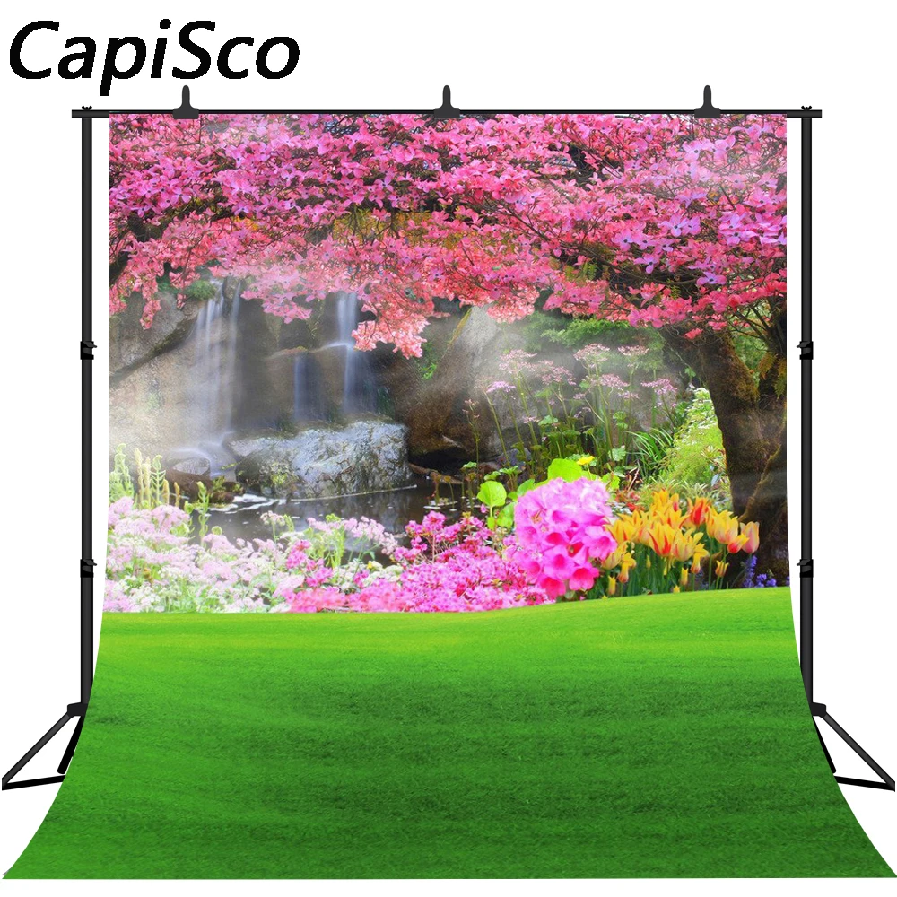 Capisco Spring Scenery flower tree waterfall Grassland Customized photography Backdrop outdoor Background studio prop | Электроника