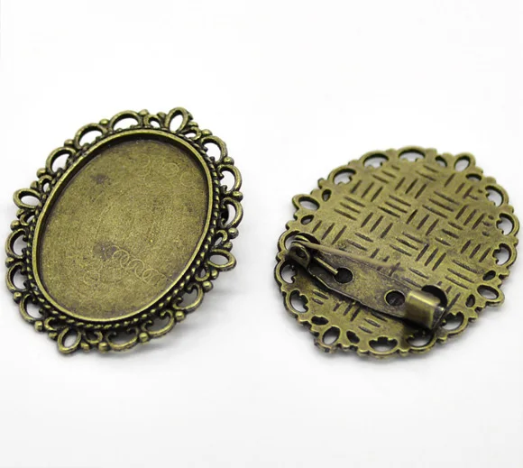 Фото DoreenBeads Цинковый металлический сплав + броши находки овальные из античной бронзы с
