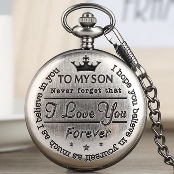 To My Son I LOVE YOU Quartz Pocket Watch Retro Gray Cover Engraved Greeting Words Souvenir Birthday Gifts for Son Art Collection
To My Son I LOVE YOU Quartz Pocket Watch Retro Gray Cover Engraved Greeting Words Souvenir Birthday Gifts for Son Art Collection