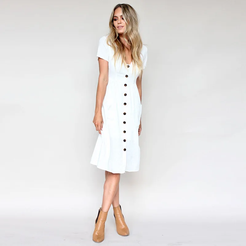 Swing Dress with Pockets Crop Top Women's Fashion Summer Dress Short Sleeve V Neck Button Down
Swing Dress with Pockets Crop Top Women's Fashion Summer Dress Short Sleeve V Neck Button Down