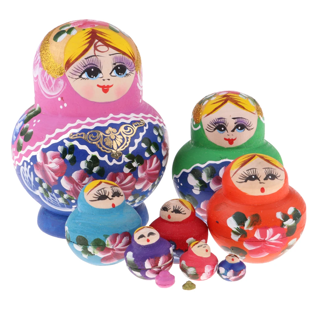 Hand Painted Colorful Beautiful Girls Pattern Wooden Russian Nesting Doll Matryoshka Doll Ornaments Set of 10 Pieces Hand Painted Colorful Beautiful Girls Pattern Wooden Russian Nesting Doll Matryoshka Doll Ornaments Set of 10 Pieces