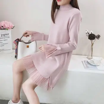 2019 Autumn Winter Women Pullovers Oversized Sweater Dress Female Elegant Turtleneck Solid Patchwork Ruffle Knitted Dress H14
2019 Autumn Winter Women Pullovers Oversized Sweater Dress Female Elegant Turtleneck Solid Patchwork Ruffle Knitted Dress H14