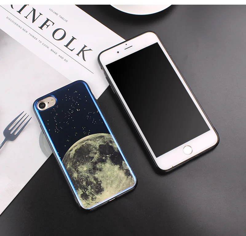 JAMULAR Electroplate Blue Light Soft Phone Cover for iPhone X 6 6s 7 8 Moon Planet Space Silicone Case for iPhone 6 6s 7 8 Plus 14