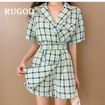 RUGOD Chic plaid women playsuit women Fashion loose straight jumpsuit ladies Korean short sleeve rompers jumpsuit macacao femini
RUGOD Chic plaid women playsuit women Fashion loose straight jumpsuit ladies Korean short sleeve rompers jumpsuit macacao femini