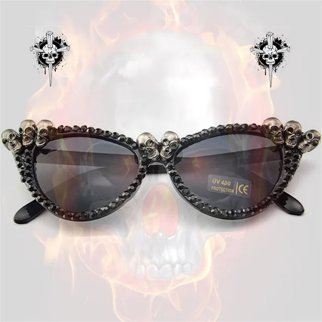 Vazrobe Rhinestone Sunglasses Women Skull square/round Vintage Black Sun Glasses for Woman Party Hippie Hip Hop Female 2018 
Vazrobe Rhinestone Sunglasses Women Skull square/round Vintage Black Sun Glasses for Woman Party Hippie Hip Hop Female 2018