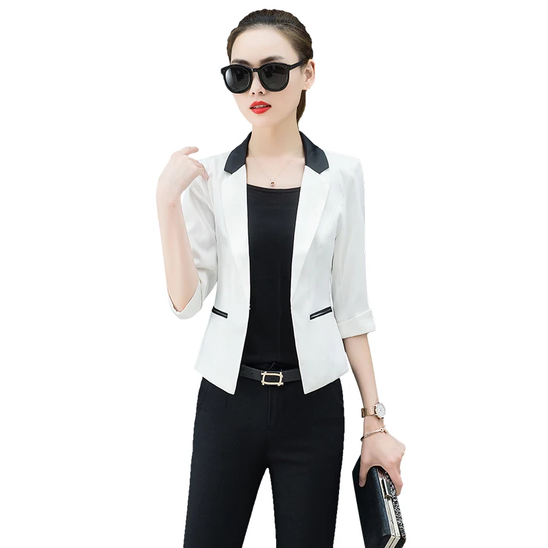 2019 Spring Women's jacket three quarter sleeve hit color slim blazer women short coat pink white blazers and jackets work wear
2019 Spring Women's jacket three quarter sleeve hit color slim blazer women short coat pink white blazers and jackets work wear