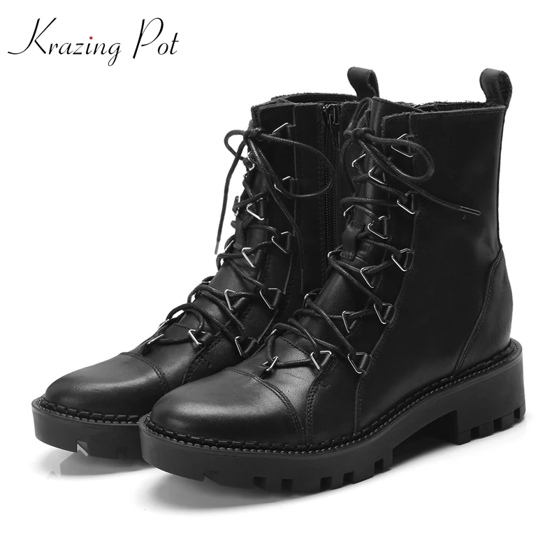 Krazing Pot genuine leather round toe fashion Western boots lace up metal buckle energy preppy style young lady ankle boots L80
Krazing Pot genuine leather round toe fashion Western boots lace up metal buckle energy preppy style young lady ankle boots L80