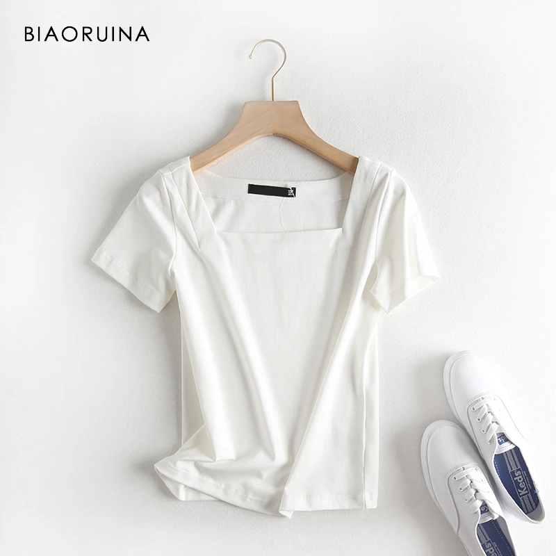 3 Colors BIAORUINA Women Casual Solid T-shirt Square Sleeve Short Sleeve Girls All-match Comfortable Slim Tees Breathable Tops
3 Colors BIAORUINA Women Casual Solid T-shirt Square Sleeve Short Sleeve Girls All-match Comfortable Slim Tees Breathable Tops