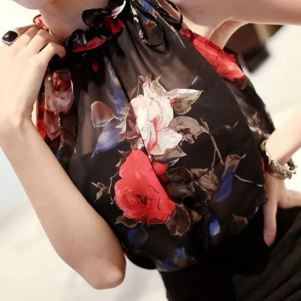 Ruffles Stand Collar Sleeveless Floral Shirt Sexy Chiffon Blouse Women Summer Fashion Blouse Halter Top Blusa Camisa Femme
Ruffles Stand Collar Sleeveless Floral Shirt Sexy Chiffon Blouse Women Summer Fashion Blouse Halter Top Blusa Camisa Femme