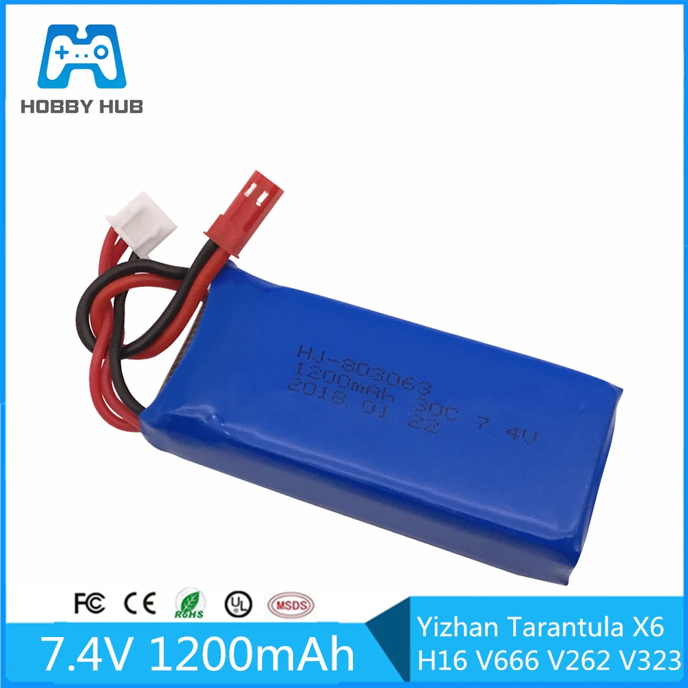 

Yizhan Tarantula X6 H16 Lipo Battery 7.4 v 1200 mAh 2S 30C For WLtoys Quadcopter Drone 7.4V 1200mah V666 V262 V323 Helicopter