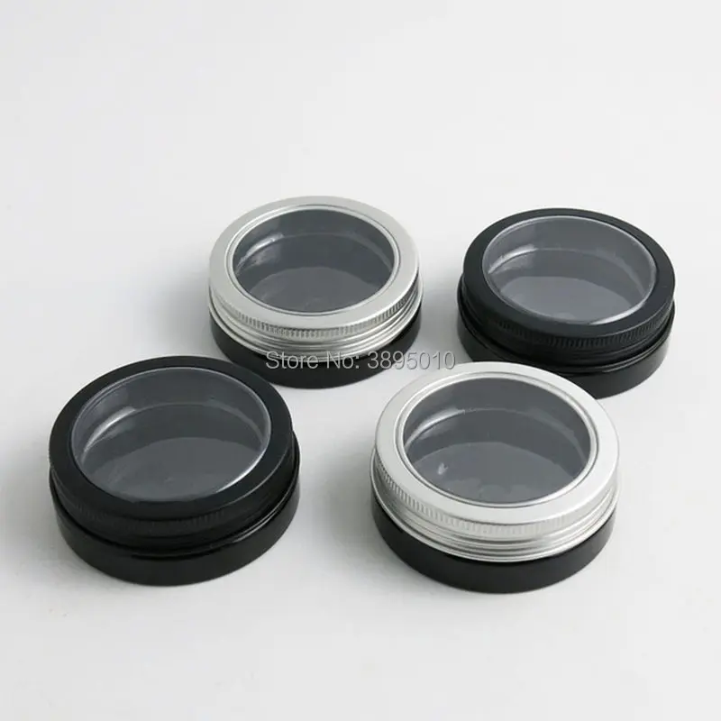 

30g Travel Empty Black Pet Skin Care Cream Jar With Window Metal Lids 1oz Cosmetic Container F1057