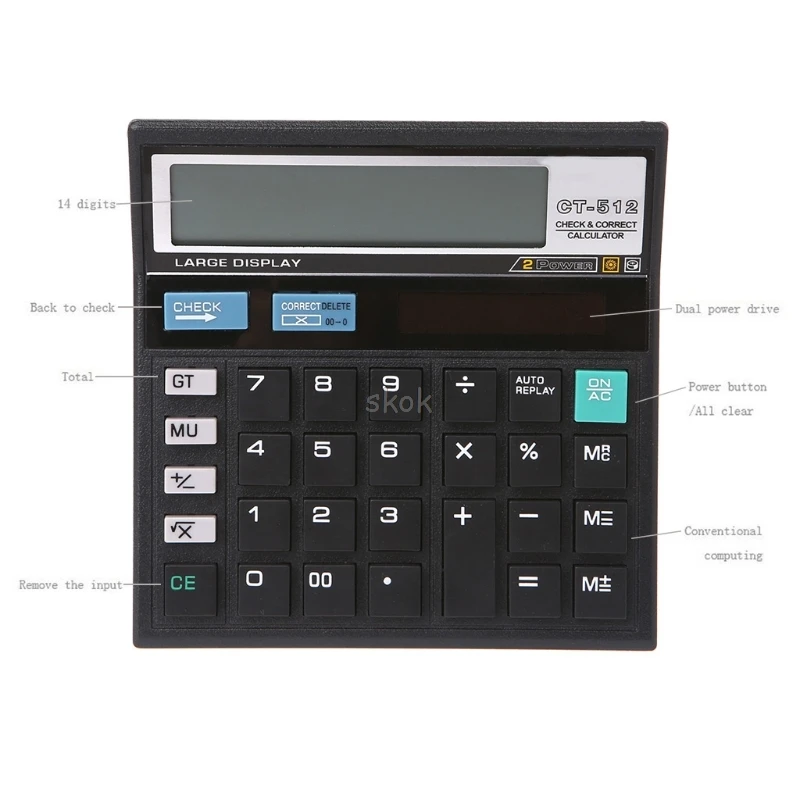 

12-Digit Solar Battery Dual Power Large Display Office Desktop Calculator CT-512 Jy23 19 Dropship