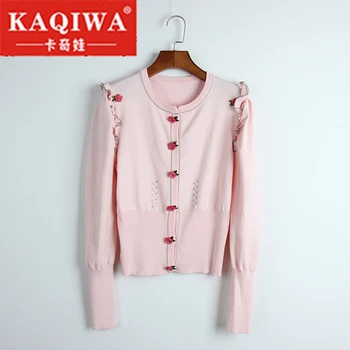 2018 autumn Shoulder Pink Black High Quality Sweater Spring Cardigans Women's Knitted Tops Beautiful Flower Buttons Sweater
2018 autumn Shoulder Pink Black High Quality Sweater Spring Cardigans Women's Knitted Tops Beautiful Flower Buttons Sweater