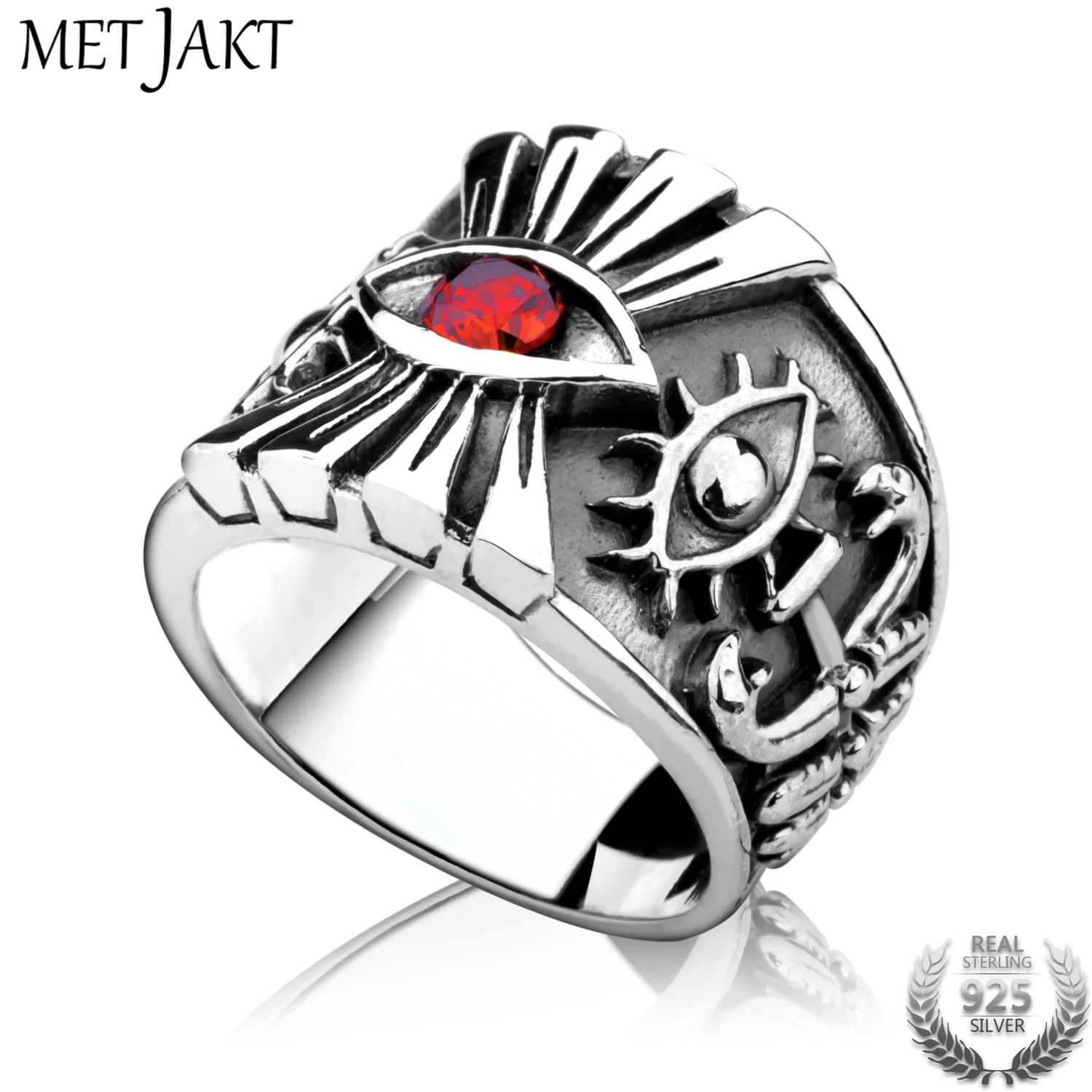 MetJakt Eye of Horus Vintage Rings with Ruby Solid 925 Sterling Silver Ring Handmade Holy Ancient Egyptian Protector Jewelry | Украшения и