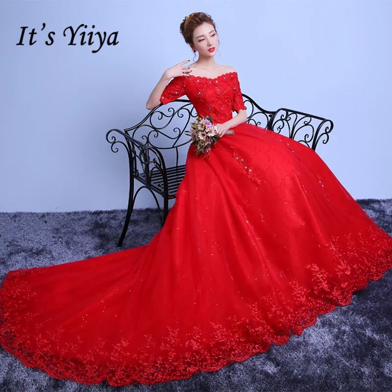 It's Yiiya Lace Boat Neck Half Sleeves Train Wedding Dresses Red White Trailing Bride Gowns Custom Made Vestidos De Novia Y20T
It's Yiiya Lace Boat Neck Half Sleeves Train Wedding Dresses Red White Trailing Bride Gowns Custom Made Vestidos De Novia Y20T