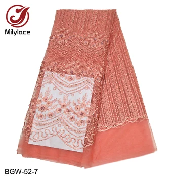 Milylace high quality African lace fabric 5 yards Nigerian tulle lace embroidery lace with beads stones for wedding BGW-52
Milylace high quality African lace fabric 5 yards Nigerian tulle lace embroidery lace with beads stones for wedding BGW-52