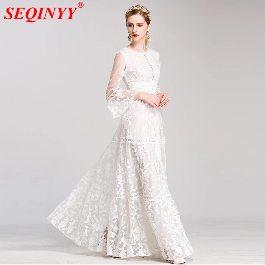 XXL White Rose Grace Women's Dress 2018 Early Spring New 3/4 Flare Sleeve Perspective Floral Embroidery Large Swing Long Dresses
XXL White Rose Grace Women's Dress 2018 Early Spring New 3/4 Flare Sleeve Perspective Floral Embroidery Large Swing Long Dresses
