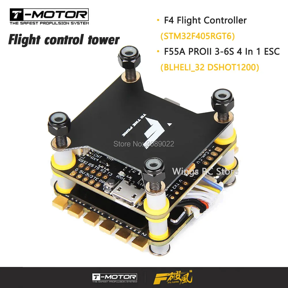 T-MOTOR Tmotor F4 Flight Controller STM32F405RGT6 & F55A PRO II 6S 4 In 1 ESC BLHELI_32 for FPV Racing Drone quadcopter
T-MOTOR Tmotor F4 Flight Controller STM32F405RGT6 & F55A PRO II 6S 4 In 1 ESC BLHELI_32 for FPV Racing Drone quadcopter