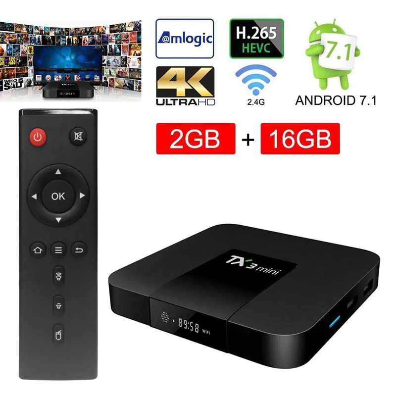 

DJYG Android 7.1 TV BOX 2GB16GB Amlogic S905W Quad Core Suppot H.265 4K 2.4GHz WiFi Media Player IPTV Box TX3 mini 1GB 8GB