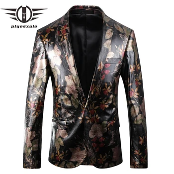 Plyesxale Brand Mens Leather Blazers Slim Fit Floral Blazer Jacket Stage Costumes For Singers Luxury Party Prom Blazers Q418
Plyesxale Brand Mens Leather Blazers Slim Fit Floral Blazer Jacket Stage Costumes For Singers Luxury Party Prom Blazers Q418