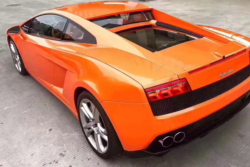 Gloss orange color flow with gold finish car wrapping film (2)