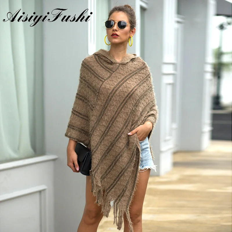 Women Striped Poncho Cape Coat Ladies Knitted Warm Tassel Shawl Sweater Loose Cowl Neck Striped Cape Sleeve Half Sleeve Pullover
Women Striped Poncho Cape Coat Ladies Knitted Warm Tassel Shawl Sweater Loose Cowl Neck Striped Cape Sleeve Half Sleeve Pullover