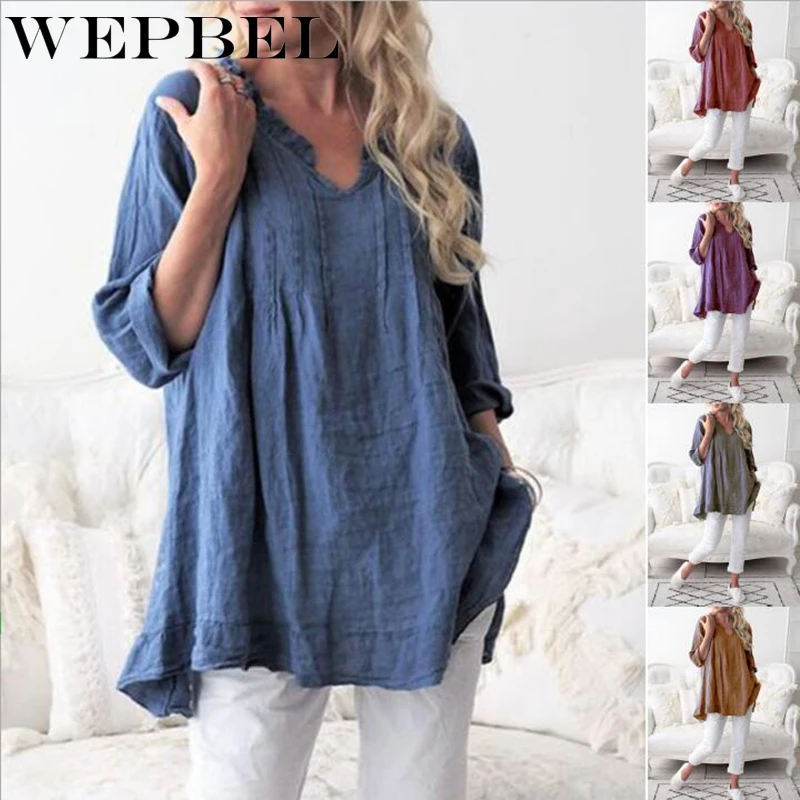 WEPBEL Women Casual Blouse V Neck Long Sleeve Summer Cotton Linen Loose Plus Size Women Clothes Top Blouses
WEPBEL Women Casual Blouse V Neck Long Sleeve Summer Cotton Linen Loose Plus Size Women Clothes Top Blouses