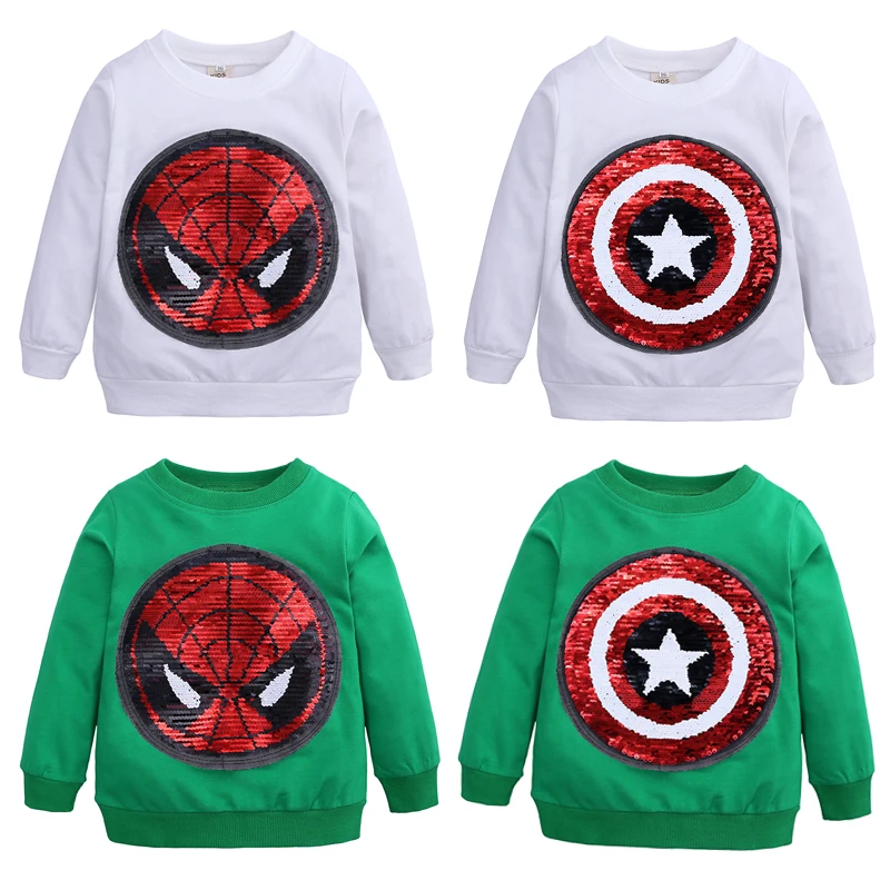 Baby Boys T Shirt Sequin Spiderman & Captain America Cotton Hoodie Sweater Shirt Children Kids Sport Causal T Shirt kid Clothing
Baby Boys T Shirt Sequin Spiderman & Captain America Cotton Hoodie Sweater Shirt Children Kids Sport Causal T Shirt kid Clothing