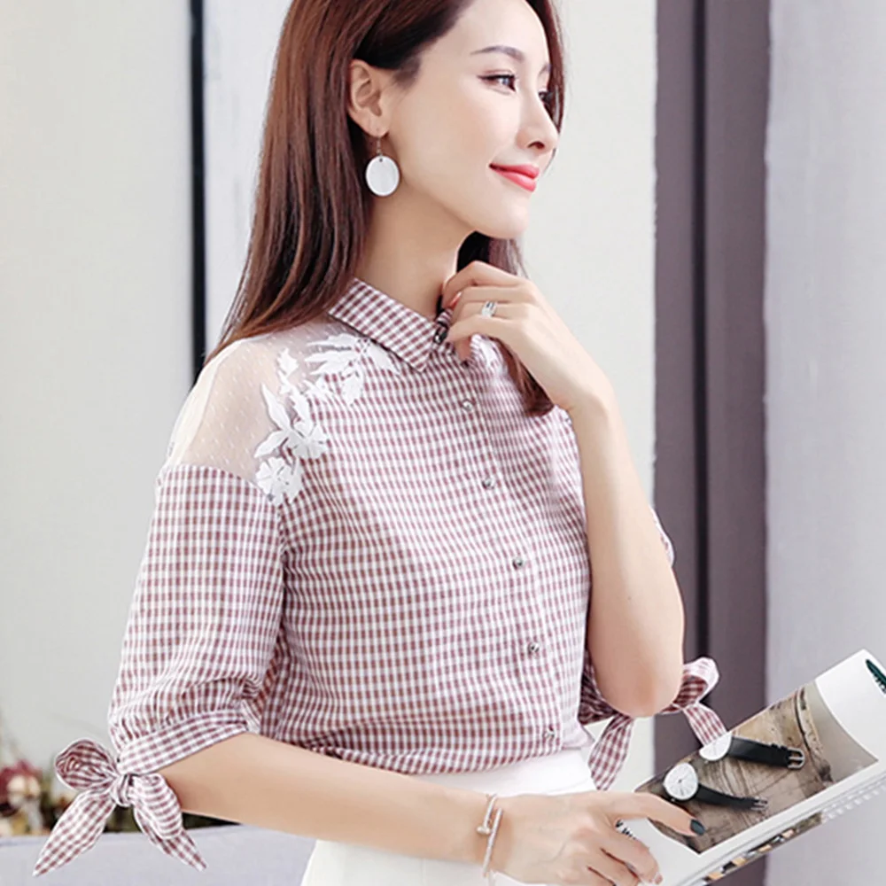 SESOAF Summer Women Office Ladies Blouse Plaid Button Transparent Elegant Tops Korean Fashion Embroidery Street-wear Blouse
SESOAF Summer Women Office Ladies Blouse Plaid Button Transparent Elegant Tops Korean Fashion Embroidery Street-wear Blouse