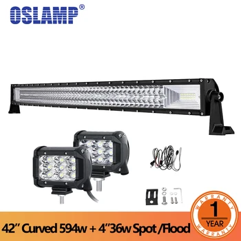 

Oslamp 42inch 594W 3-Row Curved LED Light Bar Combo + 4" 2x36w Spot Flood Beam Work light for Truck ATV SUV Pickup 4WD 4x4