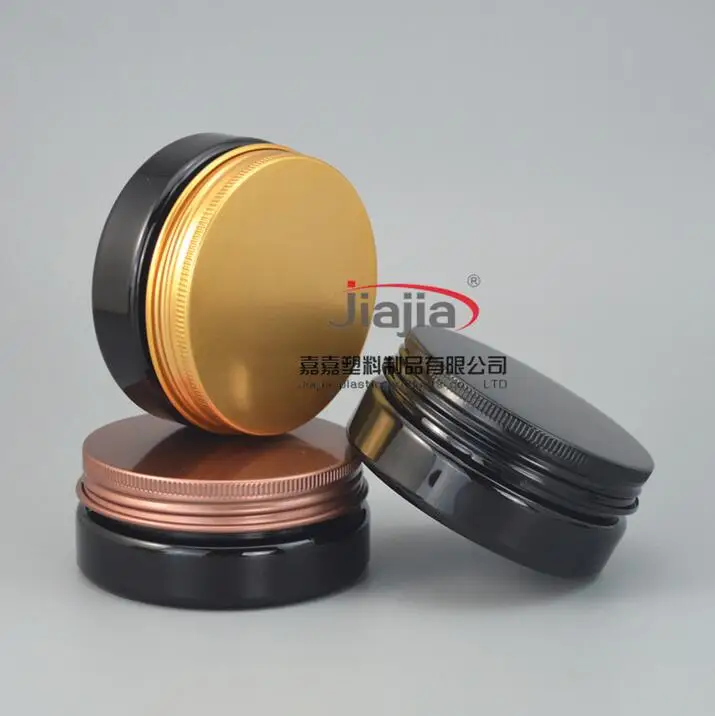 Image 50 grams black PET Jar,Cosmetic Jar 50g black jar with gold bronze black aluminum Lid Make up Packaging Beauty Salon Equipment