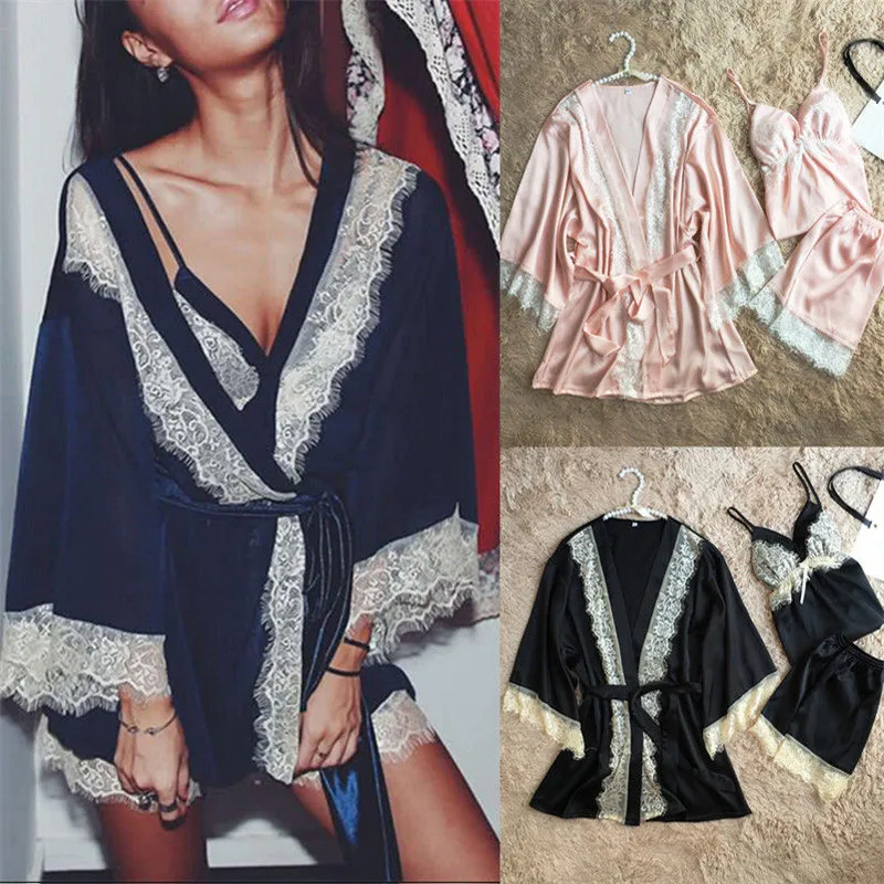 Fashion Spring Summer Sexy Women's Home Suit Silk Satin Long Sleeve Lace Dress Tops Shorts Pants Nightwear Home wear Bathrobe
Fashion Spring Summer Sexy Women's Home Suit Silk Satin Long Sleeve Lace Dress Tops Shorts Pants Nightwear Home wear Bathrobe