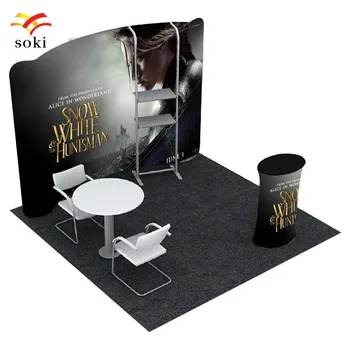 10ft*7.5ft High Quality Curved Booth Backwall Tension Fabric Display With Shelf and Oval Reception Table Counter with Graphic
10ft*7.5ft High Quality Curved Booth Backwall Tension Fabric Display With Shelf and Oval Reception Table Counter with Graphic