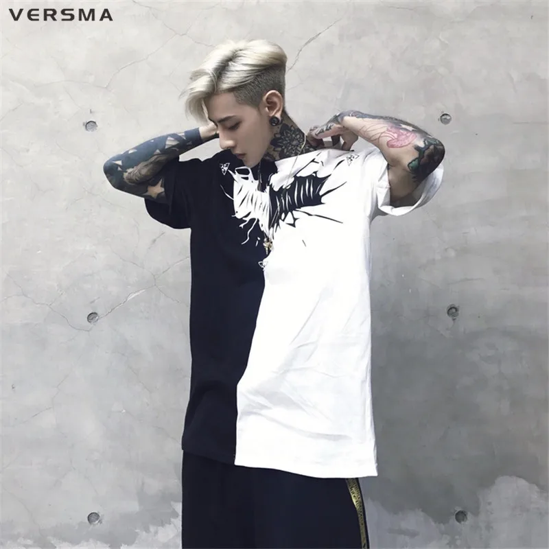

VERSMA Stylish High Street K-pop Bat Printed Patchwork T Shirt Men Women Summer Korean Harajuku Hip Hop BF Couple Unisex T-shirt