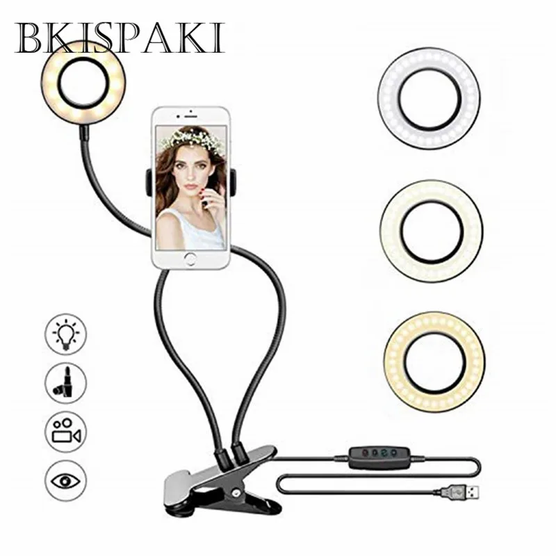 Photo Studio Selfie LED Ring Light with Long Arms Clip Cell Phone Holder for Youtube FB LiveStream Makeup Camera Lamp for iPhone
Photo Studio Selfie LED Ring Light with Long Arms Clip Cell Phone Holder for Youtube FB LiveStream Makeup Camera Lamp for iPhone
