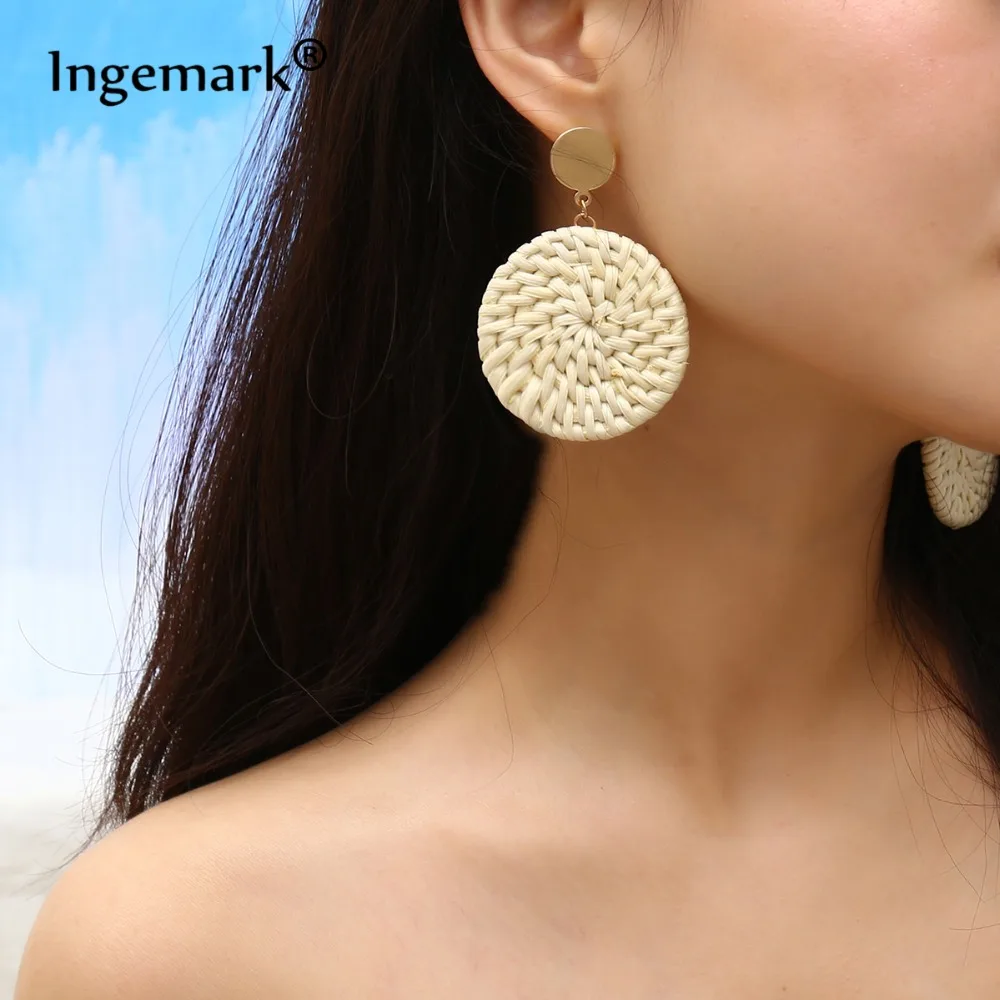 Ingemark Korea Handmade Straw Weave Rattan Long Drop Earrings Charm Hollow Out Oval Geometric Big Round Circle Dangle Earrings
Ingemark Korea Handmade Straw Weave Rattan Long Drop Earrings Charm Hollow Out Oval Geometric Big Round Circle Dangle Earrings