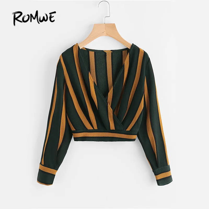 ROMWE Yellow Stripe Crop Tops Wrap V Neckline Ruched Blouse Fall 2019 Fashion Women Elegant Button Long Sleeve Sexy Blouse
ROMWE Yellow Stripe Crop Tops Wrap V Neckline Ruched Blouse Fall 2019 Fashion Women Elegant Button Long Sleeve Sexy Blouse